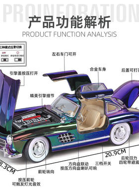 大奔300SL电镀版老爷车合金车模1:24仿真复古怀旧古董车收藏礼物