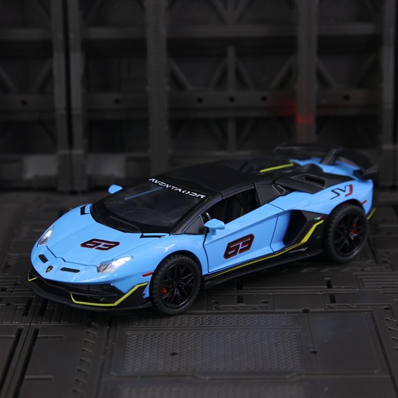新款 建元仿真兰博SVJ63合金赛车模型声光可开门儿童玩具车