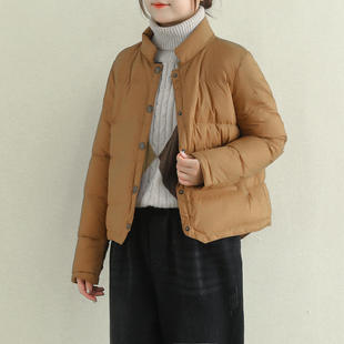 宽松短款羽绒服女文艺净色燕尾立领轻薄白鸭绒外套冬季潮中等