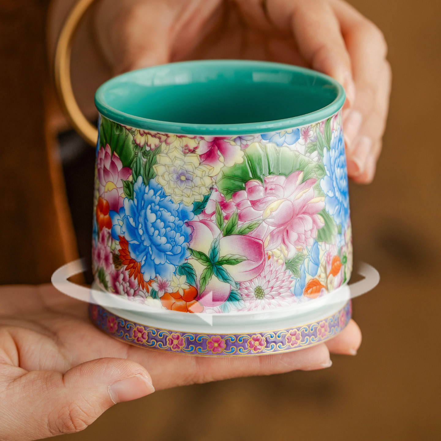 极素珐瑯彩芳华满庭小茶杯陶瓷主人杯单杯家用品茗杯子高档转转杯