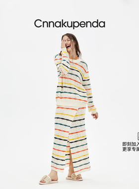 CNNAKUPENDA套装彩虹毛织卫衣半裙长裙NKPD中腰设计气质高级春秋