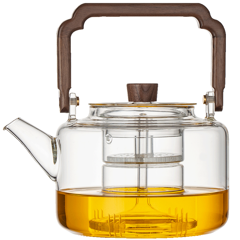 从简加厚玻璃茶壶大容量蒸煮茶器胡桃木电陶炉小型电热茶炉套装