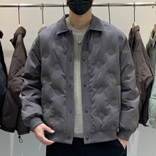 冬季新款男翻领轻薄羽绒服百搭潮流时尚高级感压花拼接保暖羽绒衣