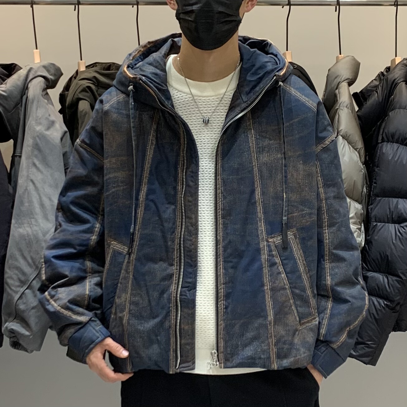 冬季韩版男士连帽羽绒服百搭潮流日系拼接时尚设计感保暖羽绒外套