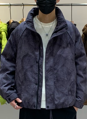 冬季韩版男士立领羽绒服百搭潮流美式复古时尚个性印花痞帅羽绒衣