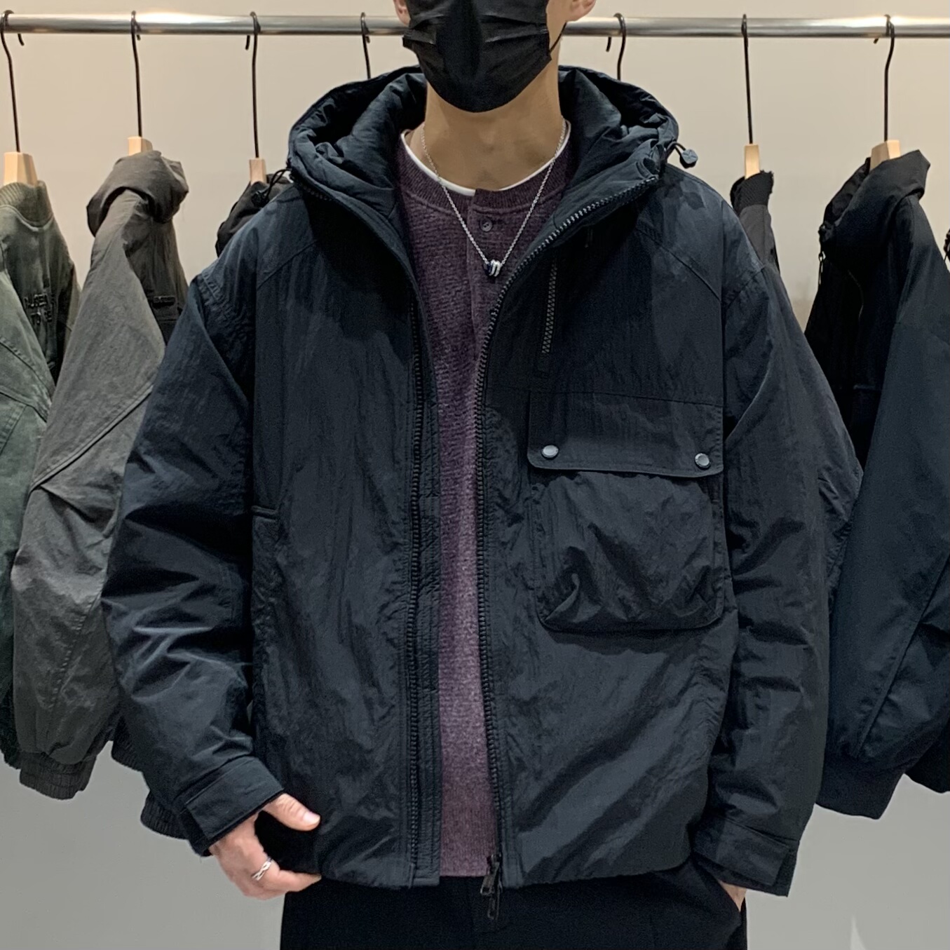 冬季韩版男连帽羽绒服百搭潮流日系工装时尚高级感痞帅保暖羽绒衣