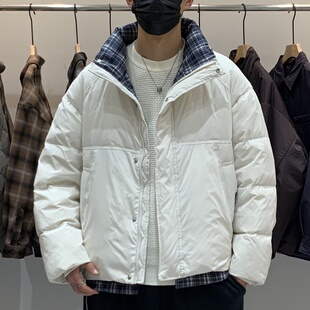 复古时尚 男假两件立领羽绒服百搭潮流美式 痞帅保暖羽绒衣 韩版 冬季