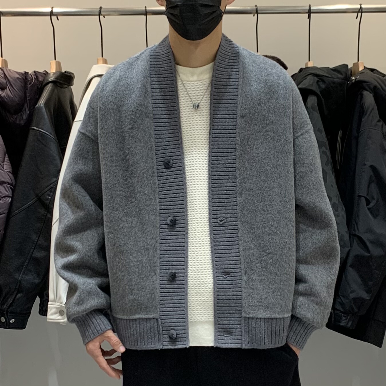 冬季男90鹅绒内胆可脱卸羽绒服百搭潮流美式时尚休闲毛呢开衫外套