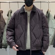冬季韩版男翻领羽绒服百搭潮流日系时尚菱格纹休闲帅气保暖羽绒衣