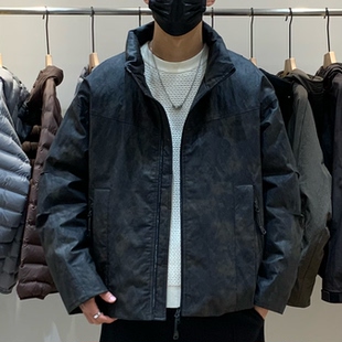 冬季韩版男立领羽绒服百搭潮流时尚复古迷彩高级感保暖90绒羽绒衣