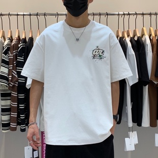 男士 夏季 韩版 T恤百搭潮流时尚 后背涂鸦印花字母刺绣半袖 圆领短袖