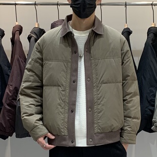 郎慕圣-冬季男士翻领羽绒服百搭潮流日系时尚工装拼接保暖羽绒衣