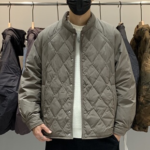 冬季 男立领轻薄羽绒服百搭潮流日系复古菱形格痞帅保暖羽绒衣 韩版