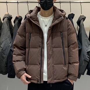 复古拼接拉链时尚 冬季 工装 连帽羽绒服美式 百搭休闲保暖羽绒衣 男士