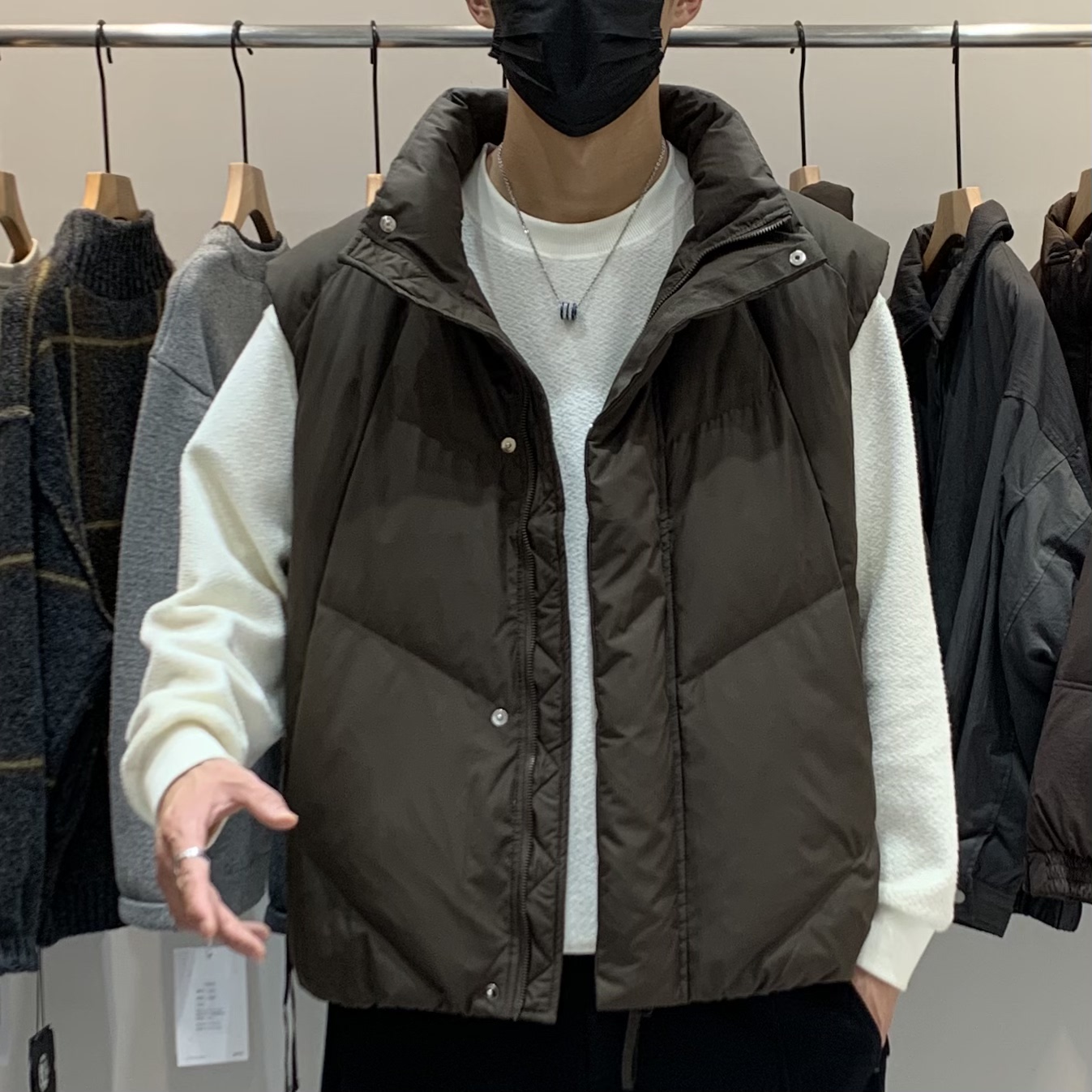 秋冬男士立领羽绒马甲百搭潮流美式复古高街痞帅休闲保暖坎肩外套