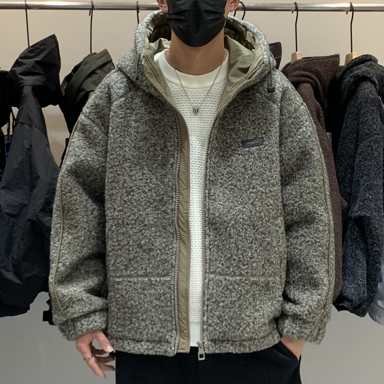 冬季韩版男士连帽羽绒服百搭潮流日系时尚颗粒绒设计感保暖羽绒衣