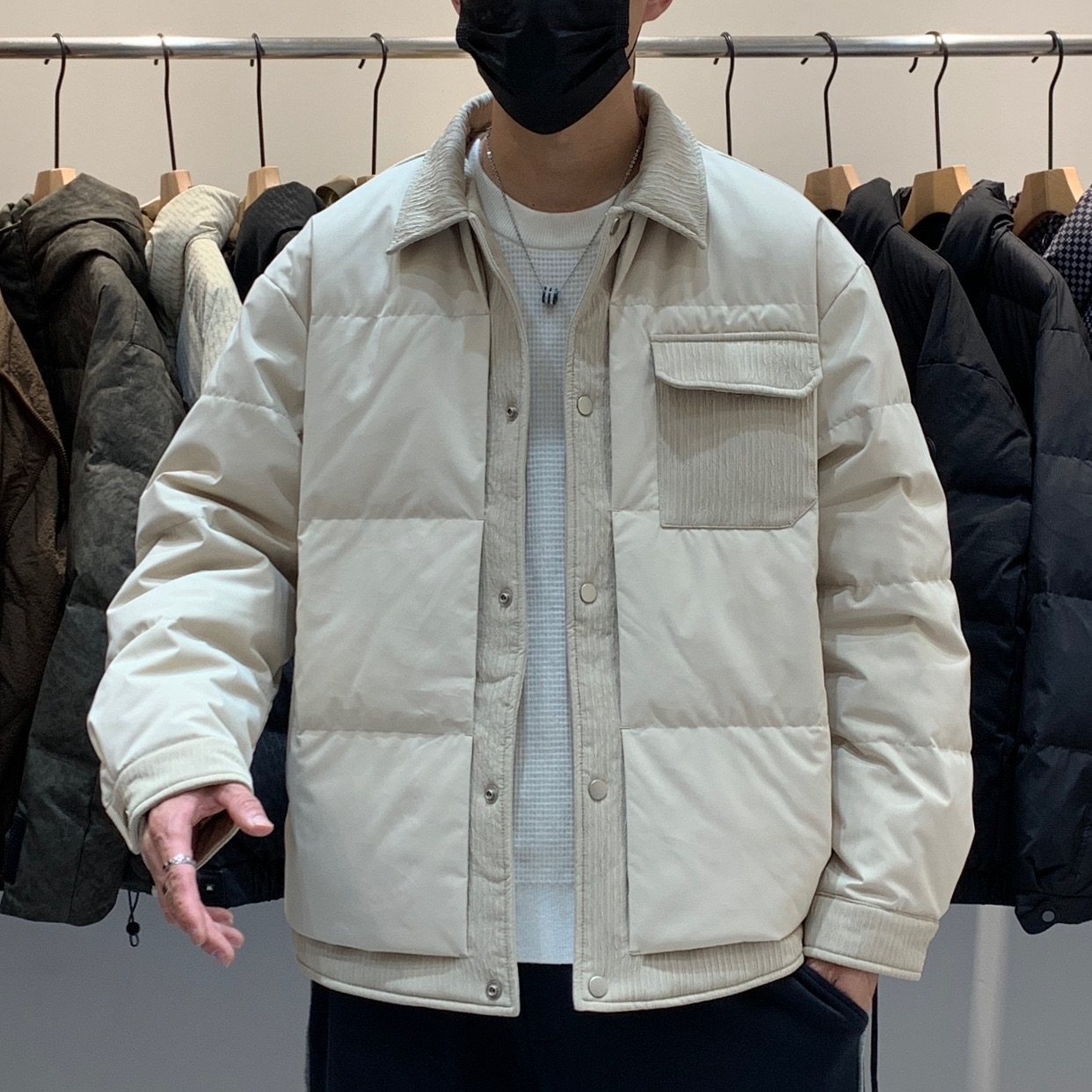 佐泽冬季韩版男士翻领假两件羽绒服潮流工装拼接设计感保暖羽绒衣,男装,羽绒服,淘宝优惠券,粉丝福利购,淘宝优惠卷