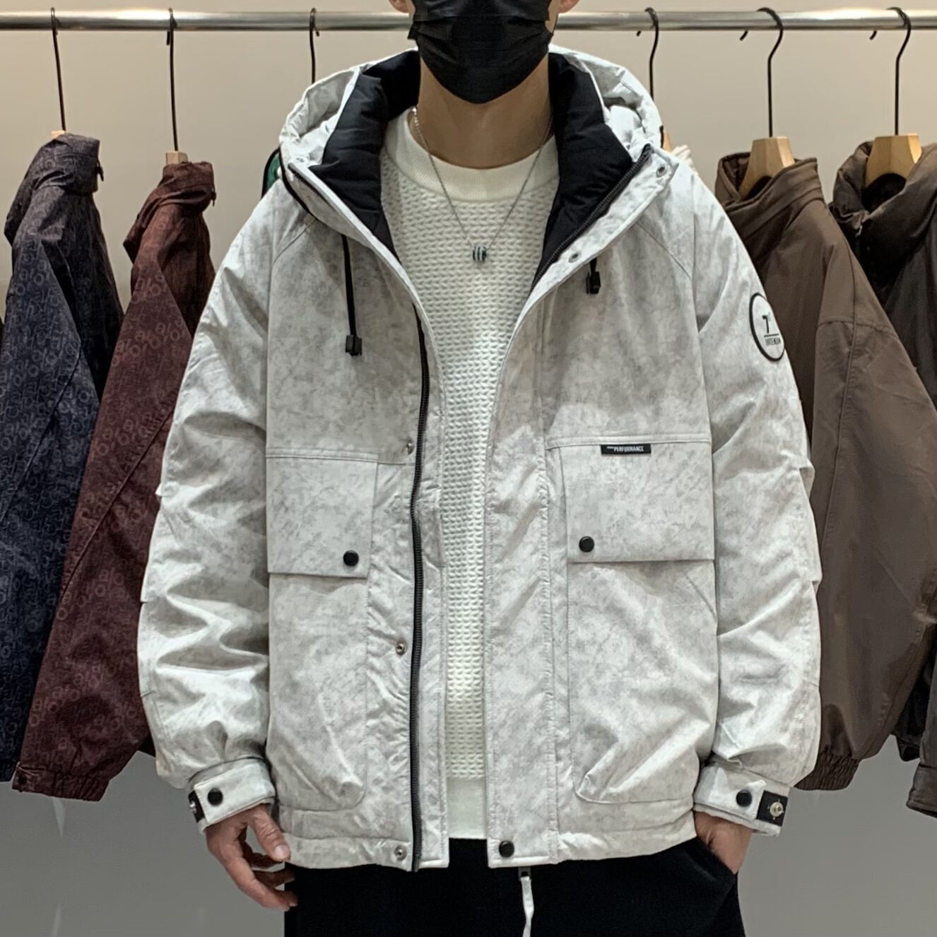 冬季韩版男士连帽羽绒服百搭潮流美式工装时尚痞帅保暖羽绒衣外套