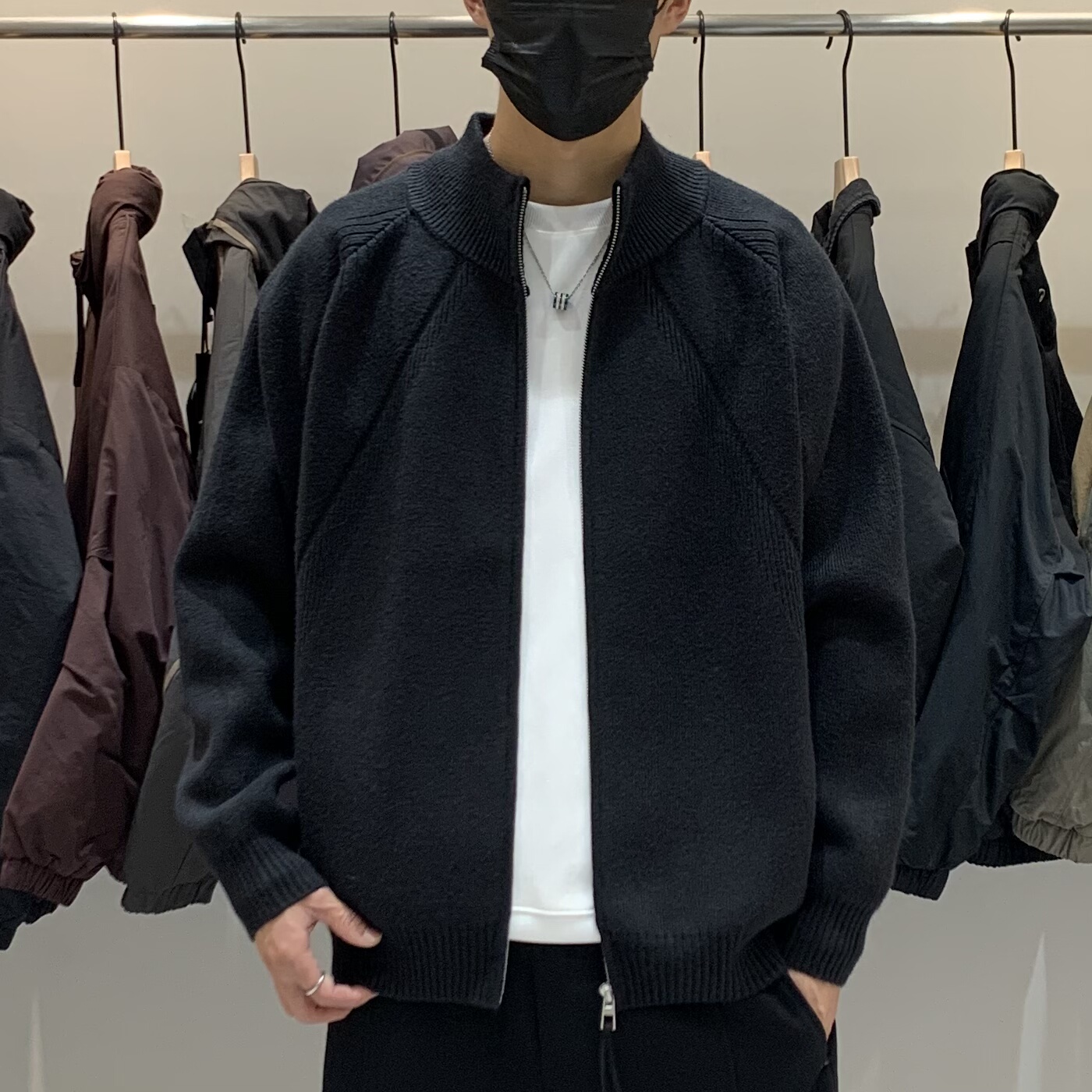 秋冬韩版男士针织开衫毛衣百搭潮流帅气时尚休闲纯色宽松针织外套