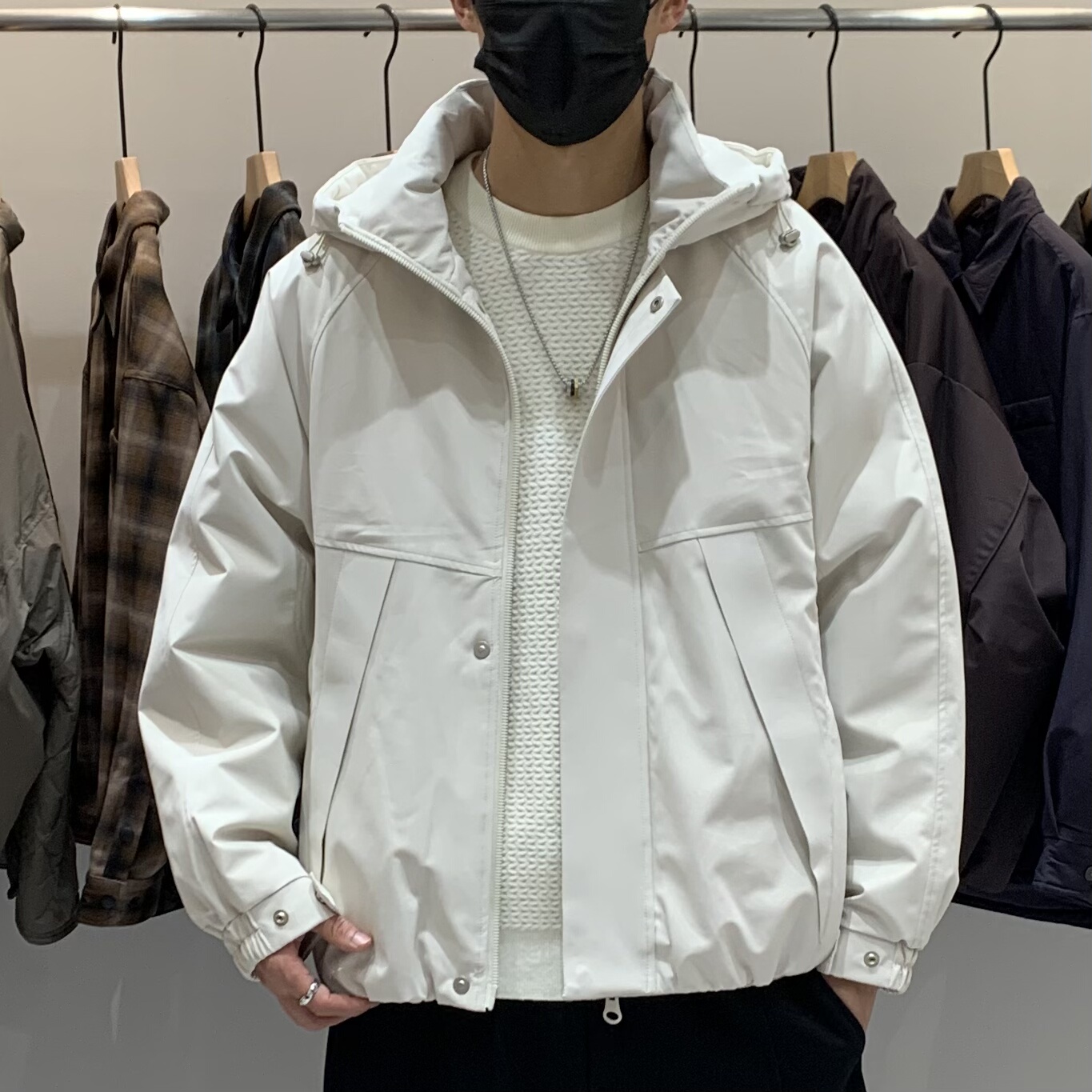 冬季韩版男士连帽羽绒服百搭潮流美式工装大口袋保暖冲锋衣羽绒衣