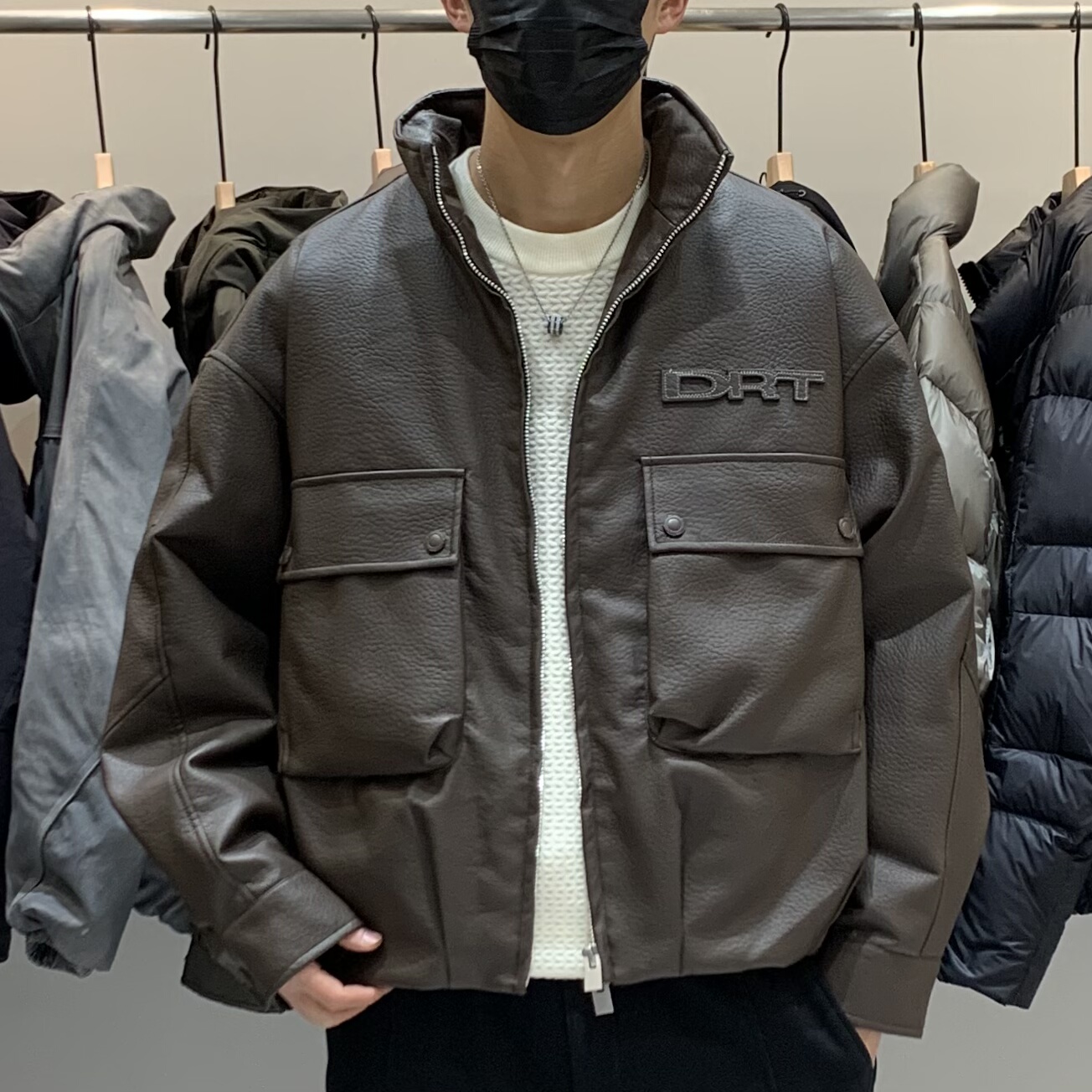 冬季韩版男士PU皮立领羽绒服百搭潮流日系时尚痞帅90白鸭绒羽绒衣