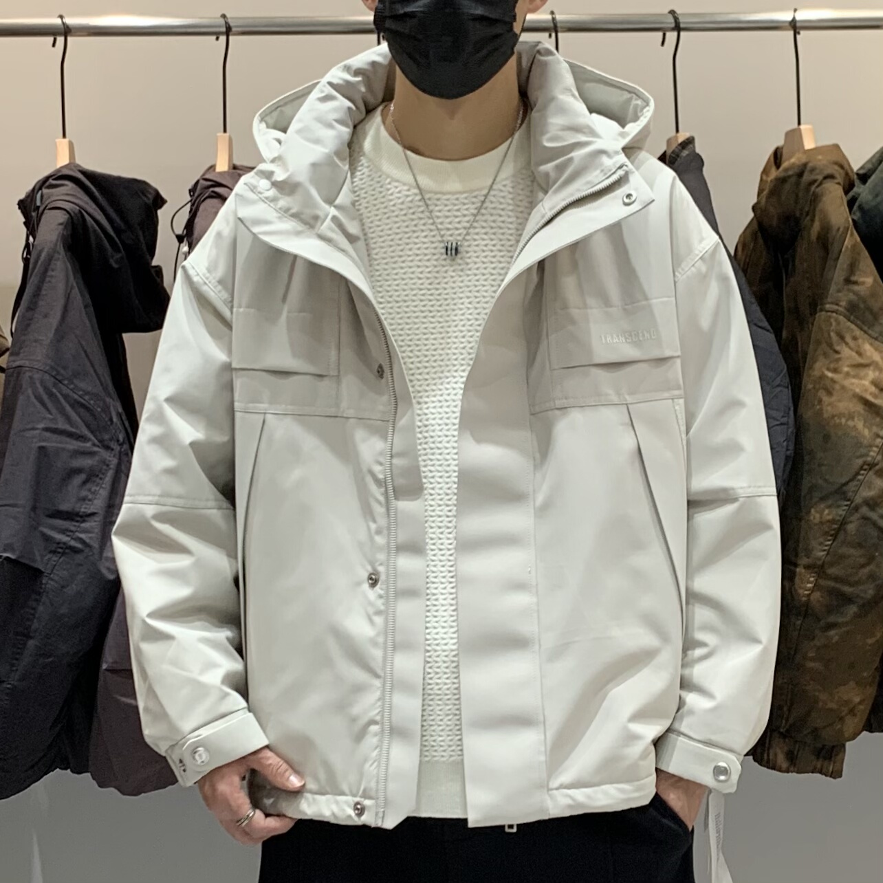 冬季男士连帽羽绒服百搭潮流日系工装时尚痞帅设计感冲锋衣羽绒衣