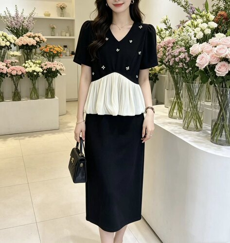 i+now2026年夏季新品专柜同款法式气质设计感荷叶边短袖连衣裙女