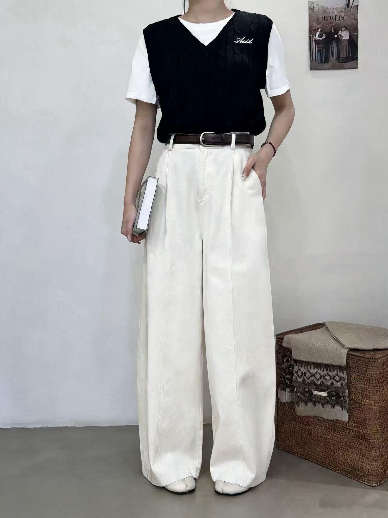 i+now2026年夏季新品专柜同款时尚百搭高腰显瘦直筒阔腿裤休闲裤