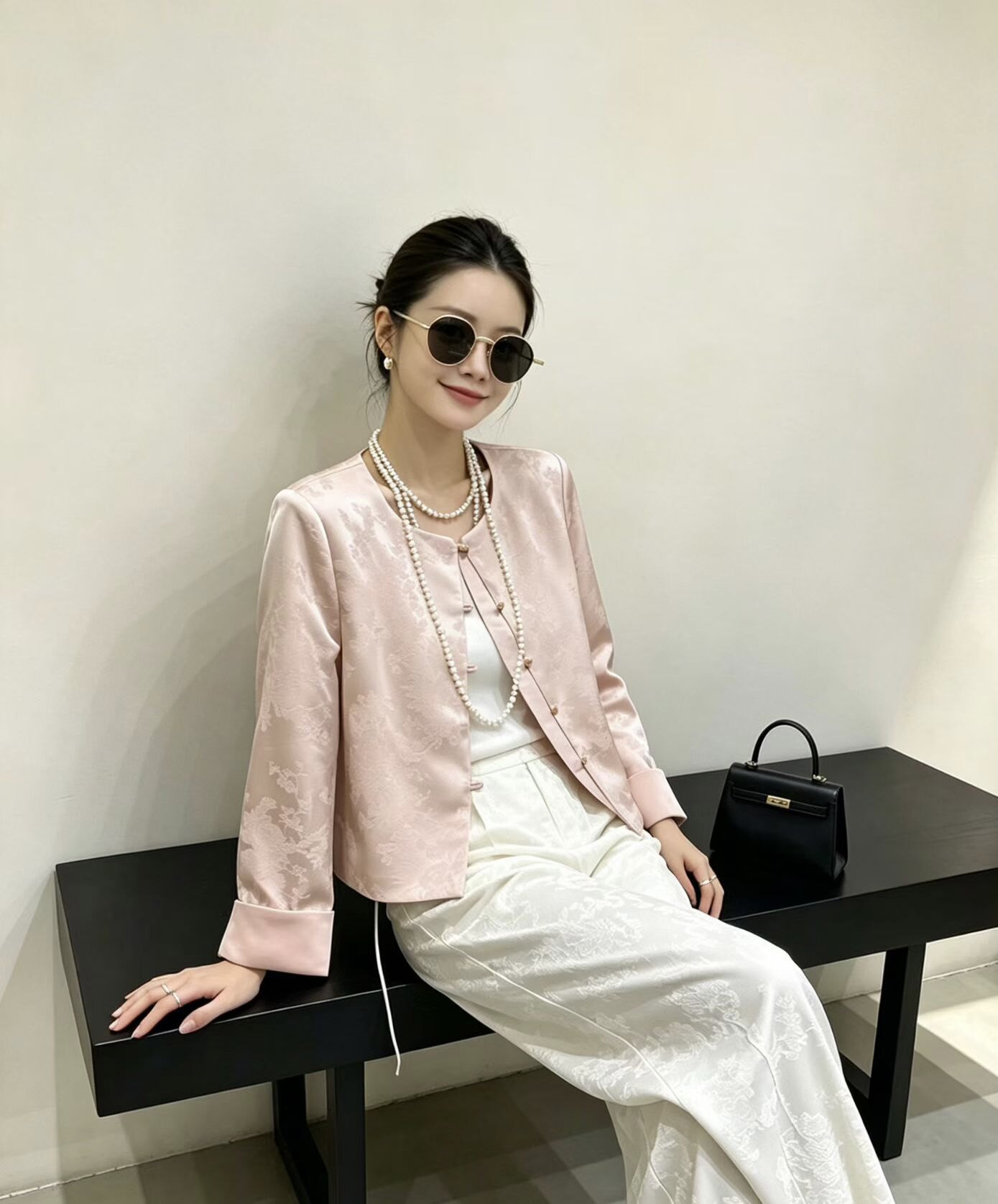I+now日系女装2026秋季新款时尚百搭国风提花盘扣外套女