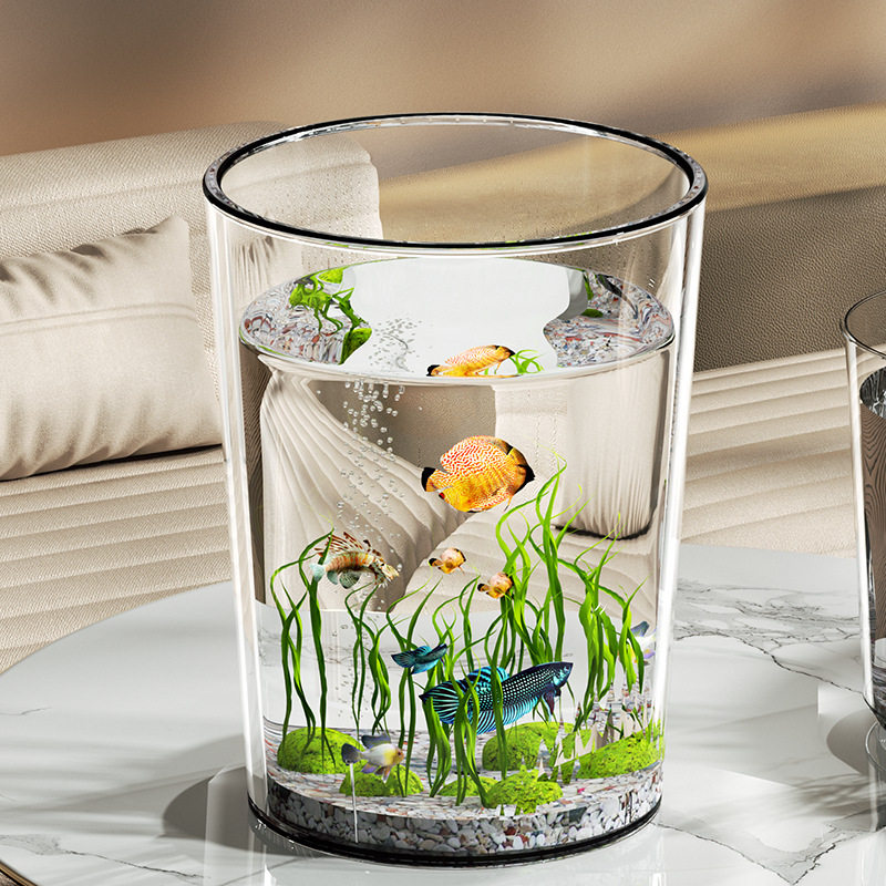 创意加厚直筒亚克力仿玻璃鱼缸圆柱形大号客厅落地花瓶水培透明
