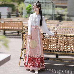 新款 汉服古装 日常汉服明制女改良2023套装 马面裙秋冬季 成人套装
