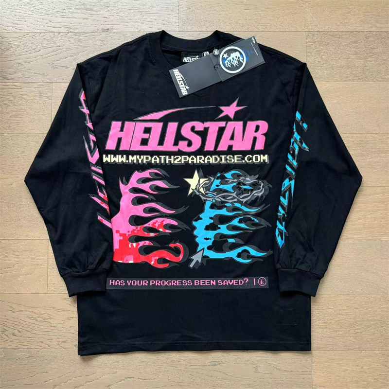 thumbnail for Meichao ins with the same Hell Star retro print high street men's and women's loose casual trend cotton long-sleeved T-shirt