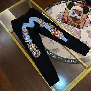 23春秋新款潮牌男士彩色涂鸦达摩大M印花休闲运动宽松束脚长卫裤