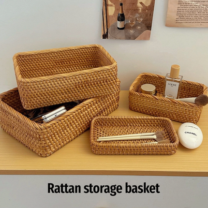 Rattan storage basket复古藤编收纳筐桌面杂物收纳筐化妆品