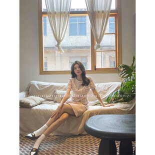 【现货秒发】2025夏季新款高定版本小香风连衣裙短袖收腰A字裙子