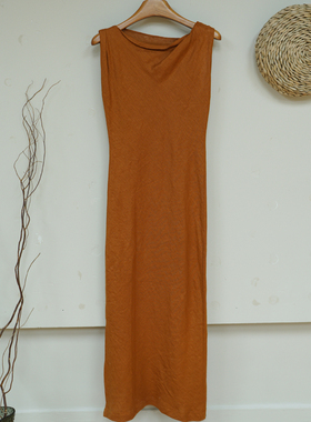 【现货】25新款时尚气质亚麻显瘦无袖背心女休闲直筒连衣裙A75782