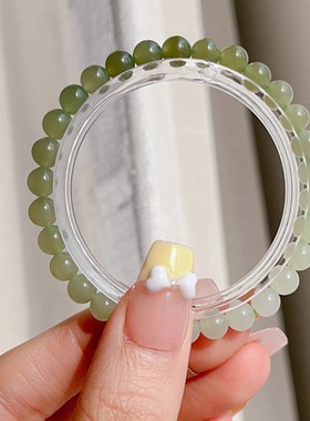 和田玉晴水渐变圆珠6mm手链手串女新中式时尚大气古典素雅简约