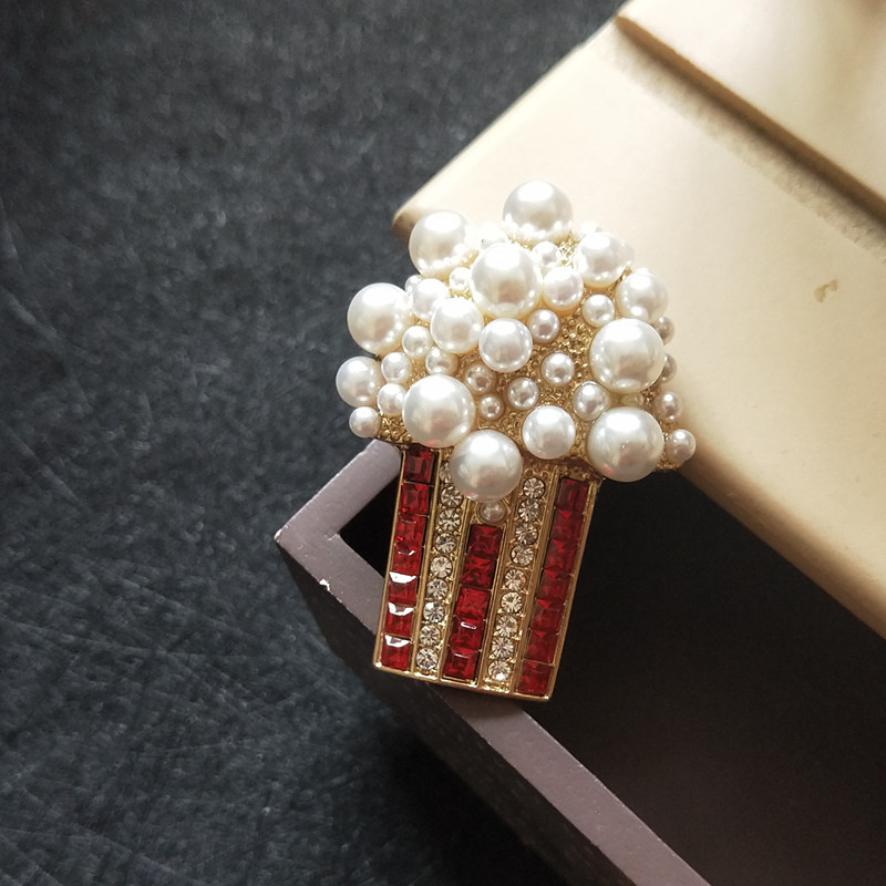 古董白珍珠红宝石圣诞爆米花胸章西装毛衣胸针别针明星同款胸花女