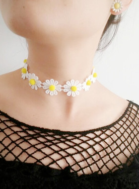 白色花朵项圈短款锁骨链