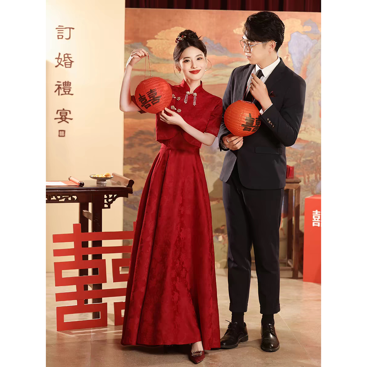 中式敬酒服长裙新娘出阁回门便装