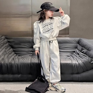 韓版 女童衛(wèi)衣運動套裝 2025新款 兒童洋氣衛(wèi)褲 秋裝 女大童春秋外套