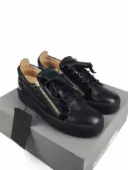 2024 New Style Shoes, Round Toe, Zipper, Gz Men's Shoes, Low-Top, Metal Plate Shoes, Breathable, First Layer Cowhide Genuine Leather Sneakers, Lace-Up