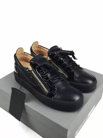 2024 New Style Shoes, Round Toe, Zipper, Gz Men's Shoes, Low-Top, Metal Plate Shoes, Breathable, First Layer Cowhide Genuine Leather Sneakers, Lace-Up