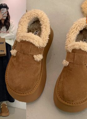 推荐厚底雪地靴女款2026新款冬季女鞋加绒加厚毛毛保暖豆豆勃肯鞋