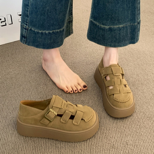 厚底镂空编织勃肯鞋女2026夏新款洞洞鞋小个子猪笼鞋两穿罗0626k