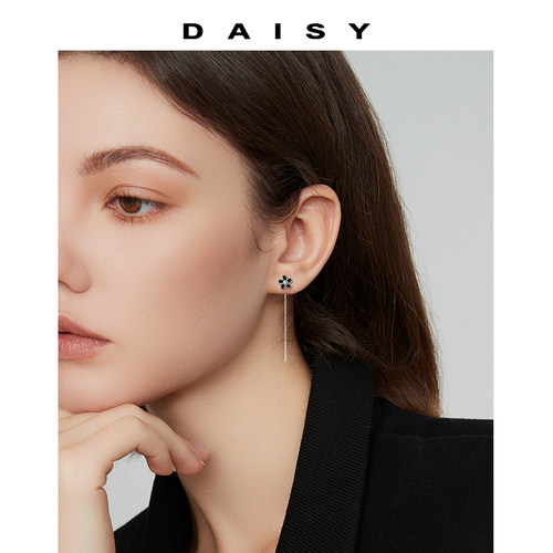 999纯银长款流苏花朵耳线