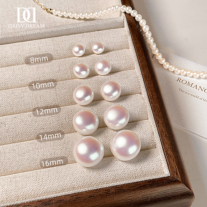 粉光扁圆珍珠耳钉女高级感百搭