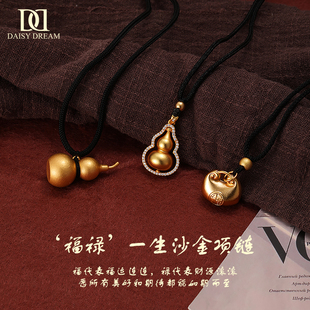新中式沙金葫芦仿黄金项链女款轻奢小众毛衣链福袋吊坠气质锁骨链