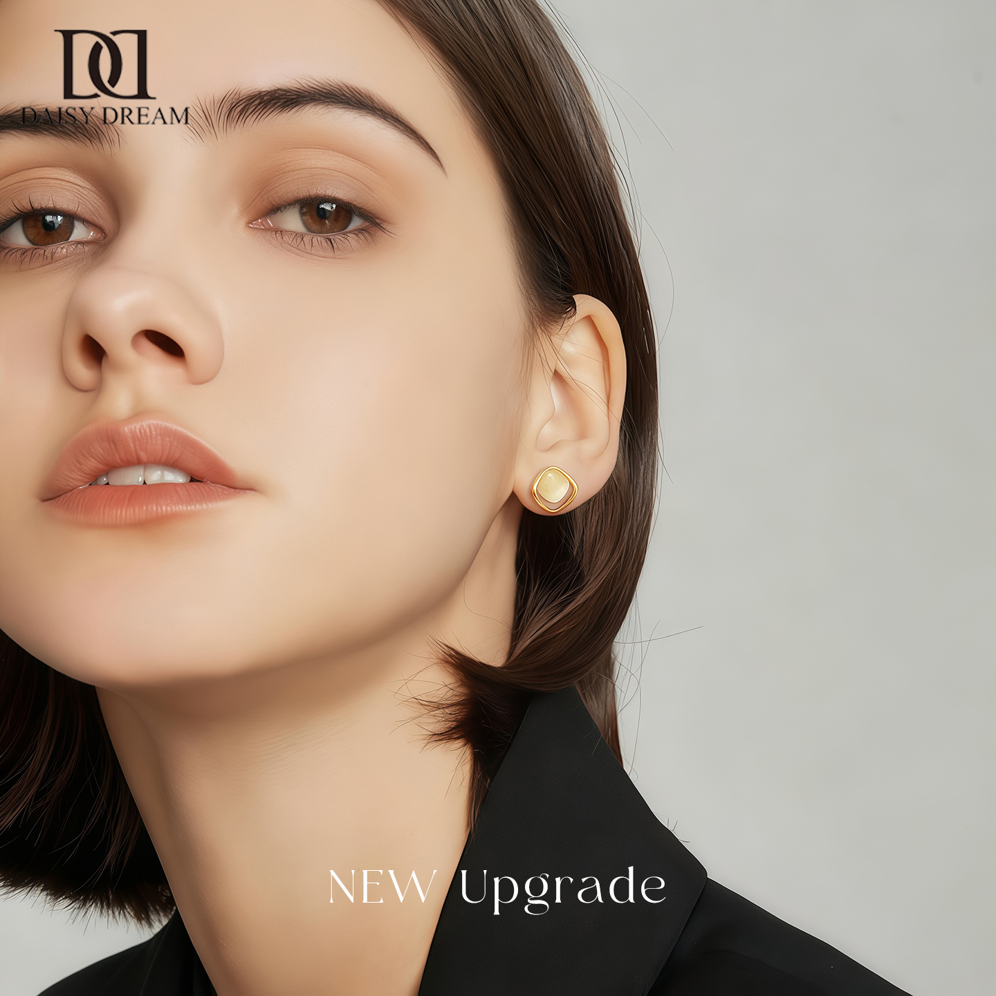 999纯银针猫眼石方形耳钉高级感