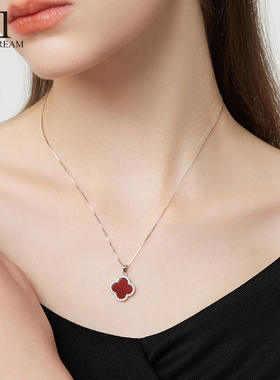 925纯银红色四叶草项链